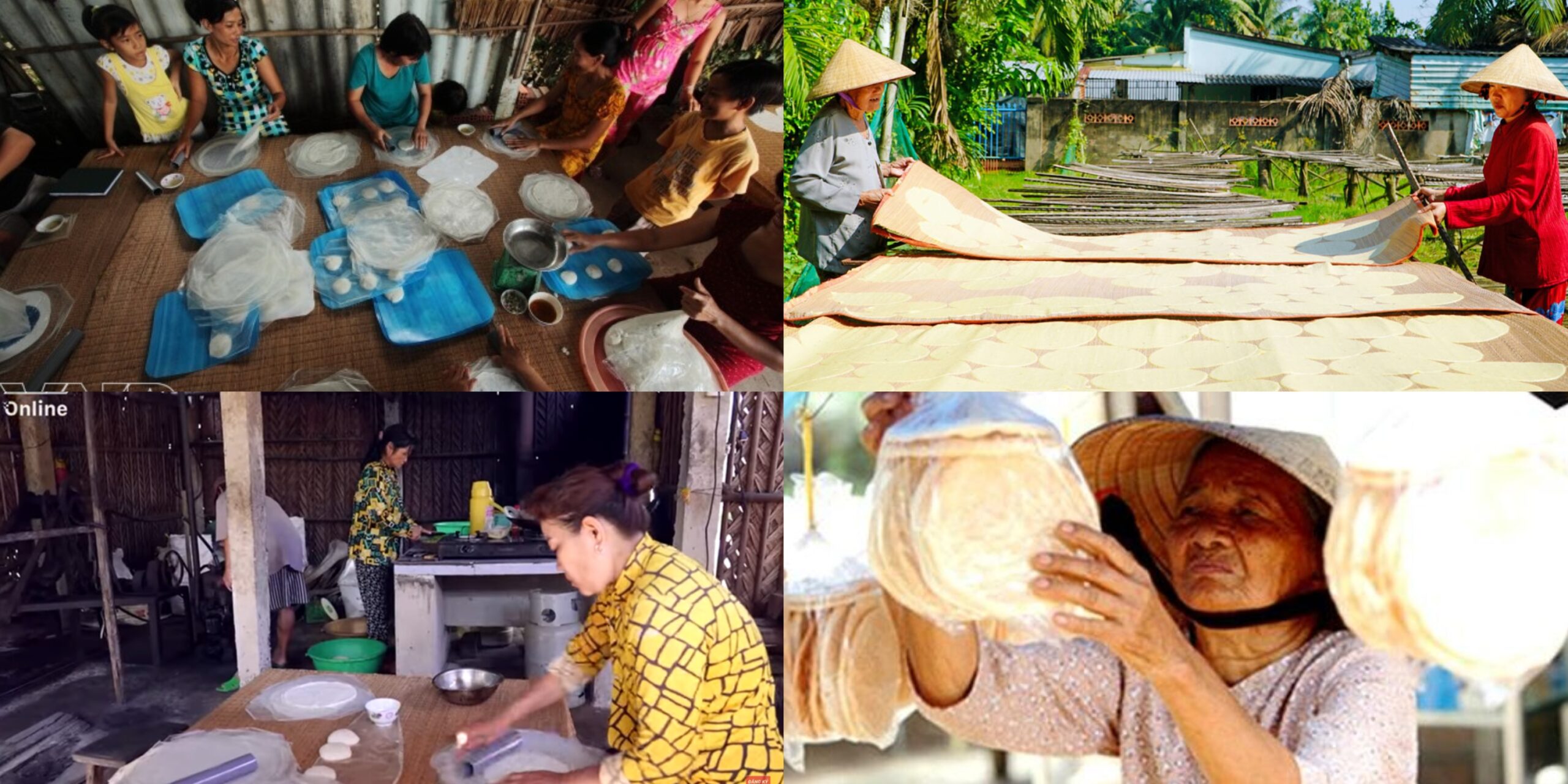 Cảnh cán bánh phồng thủ công trong làng nghề truyền thống miền Tây.