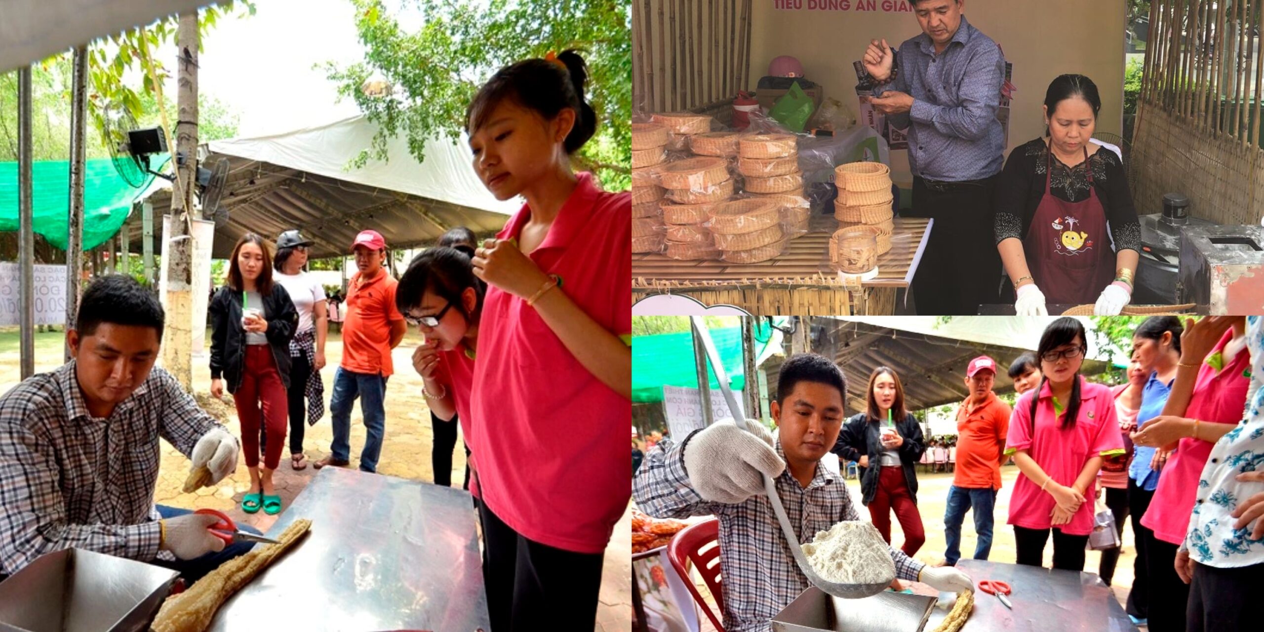 Nghệ nhân miền Tây làm bánh ngũ cốc thủ công tại gian hàng hội chợ.