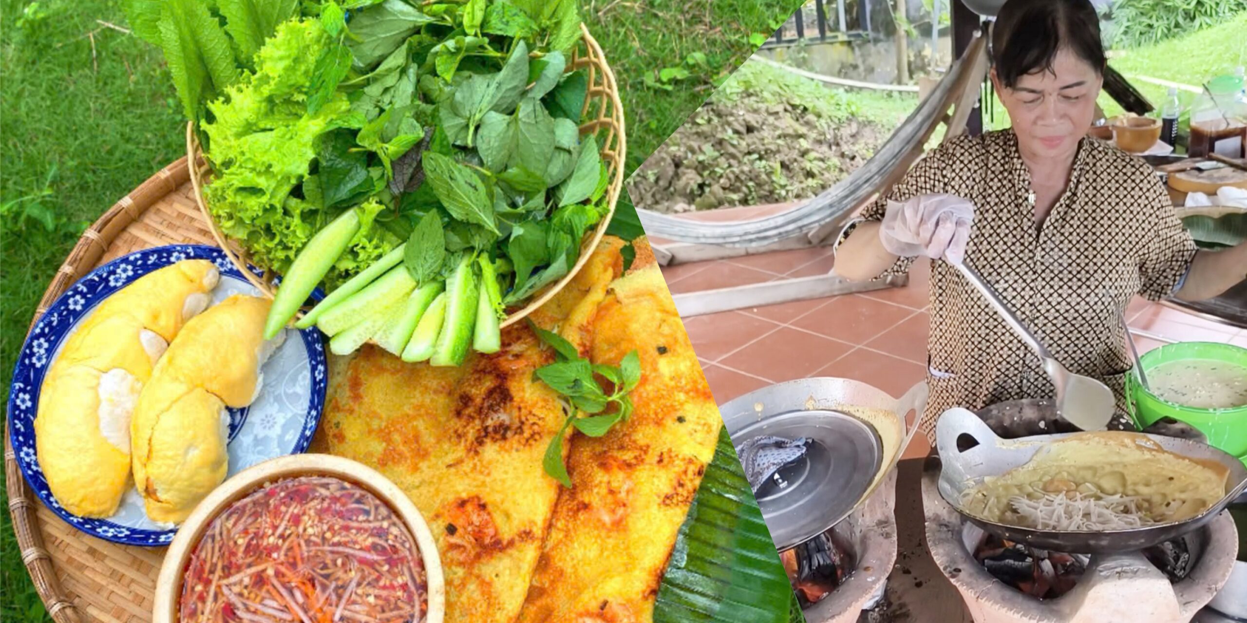 Chiên bánh xèo sầu riêng đòi hỏi sự khéo tay của người đầu bếp.