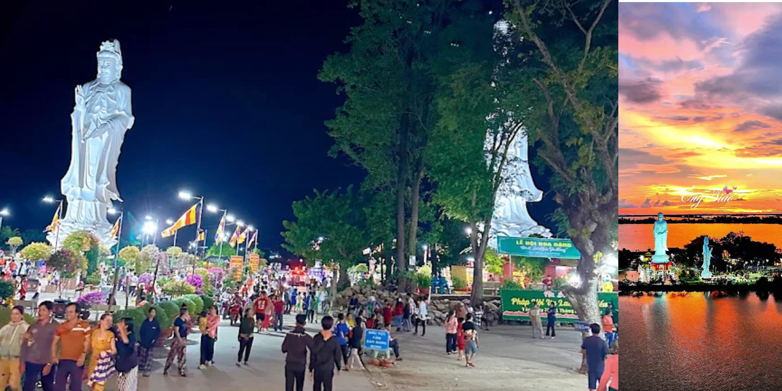 Chùa Núi Nổi An Giang mùa nước nổi lúc hoàng hôn